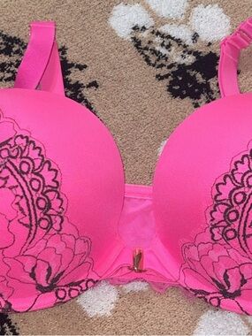 Cacique Hot Pink Lace-Embellished Push-Up Bra